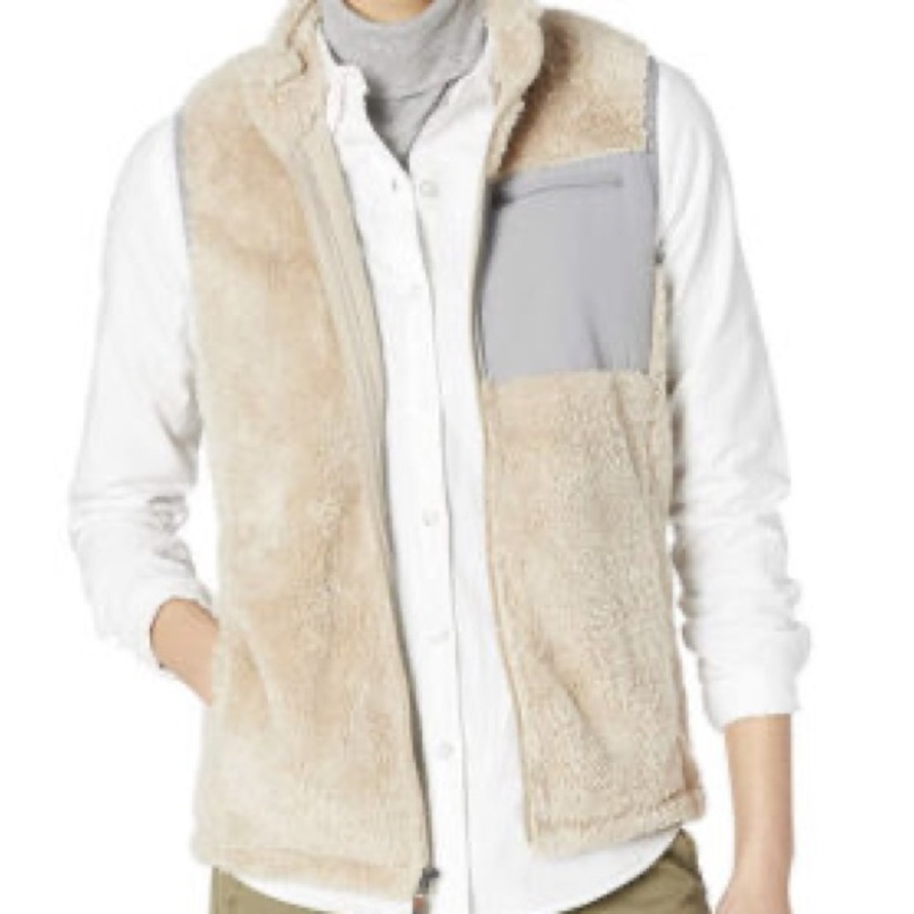 Charles River Apparel Women XS Beige Gray Faux Fur Full Zip Outdoor Newport Vest